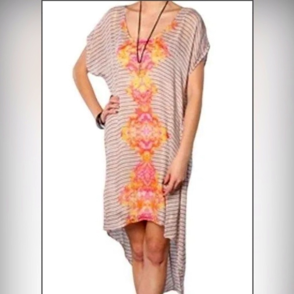 Free People High Low Sunrise Striped Floral Cover Up Dress Size Small